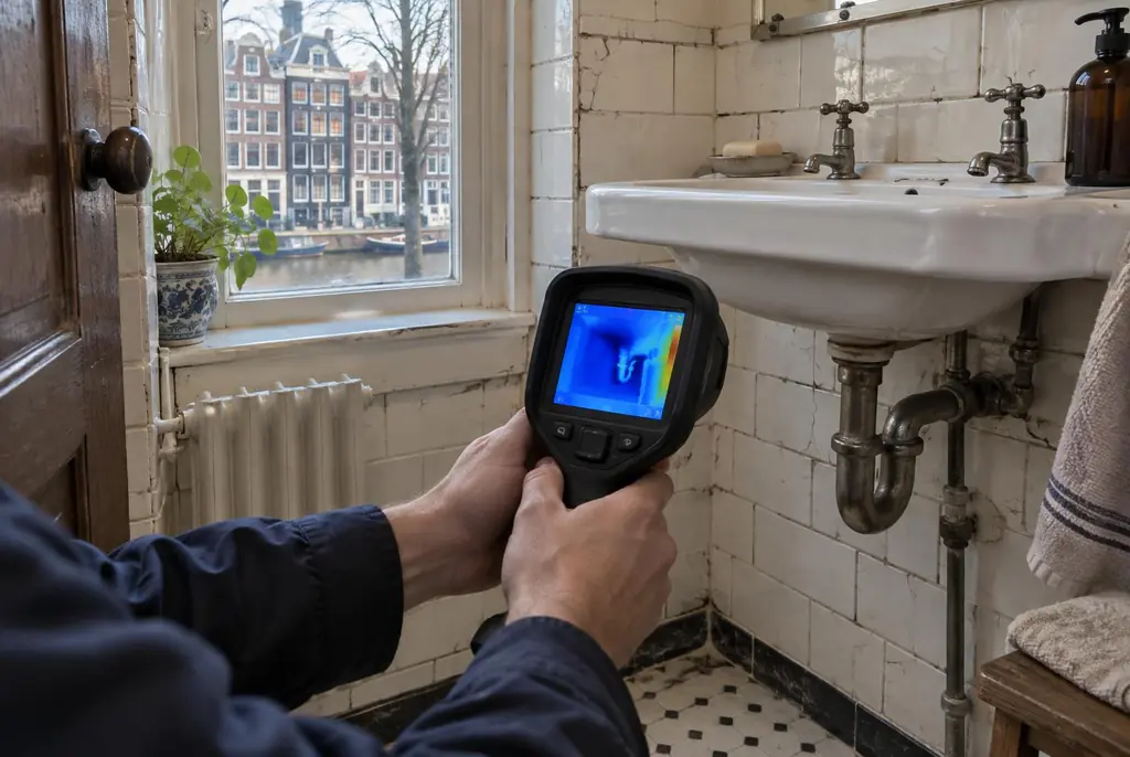 Lekdetectie Alphen aan den Rijn – badkamer met oude leidingen achter de tegels