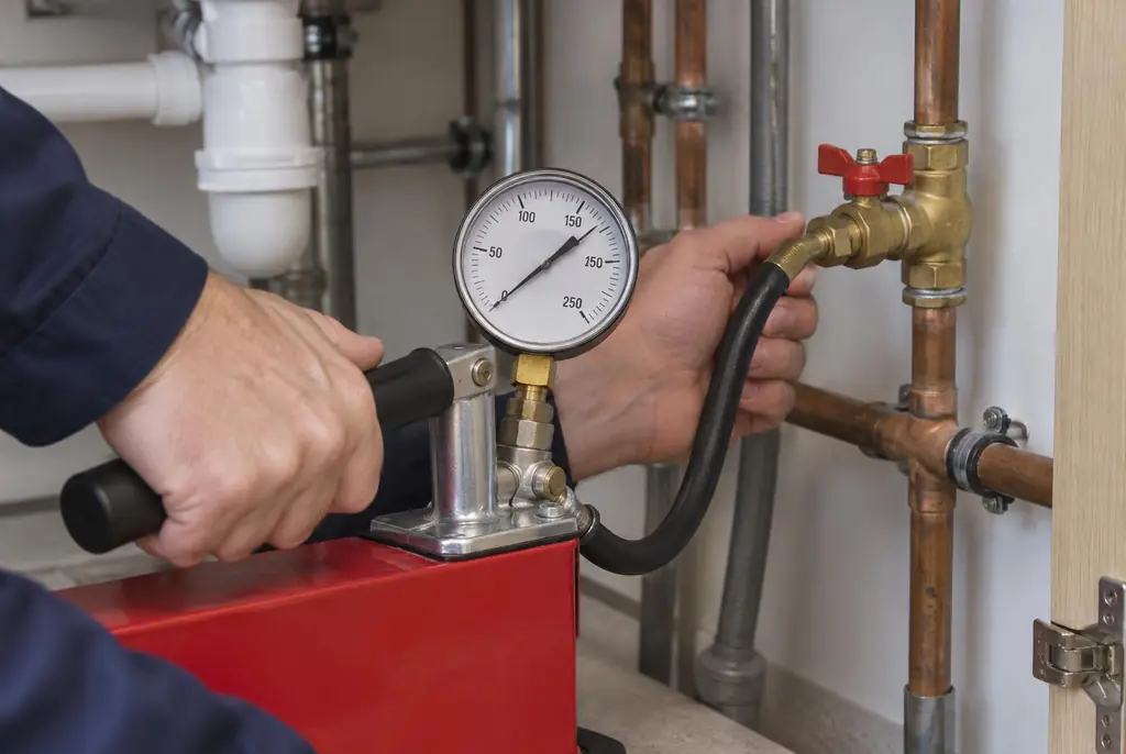 Lekdetectie Alphen aan den Rijn – druktest op een waterleiding met een manometer