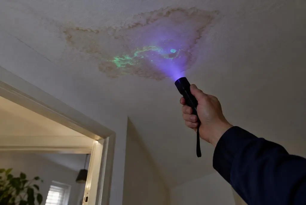 Lekdetectie Alphen aan den Rijn – kleurstof controleren op het plafond met uv-licht